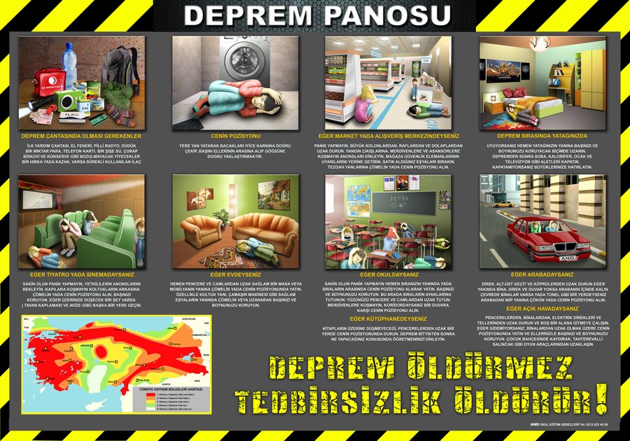 Deprem panosu depremde yaplmas gerekenler panosu okullarda deprem panosu 70x100 cm