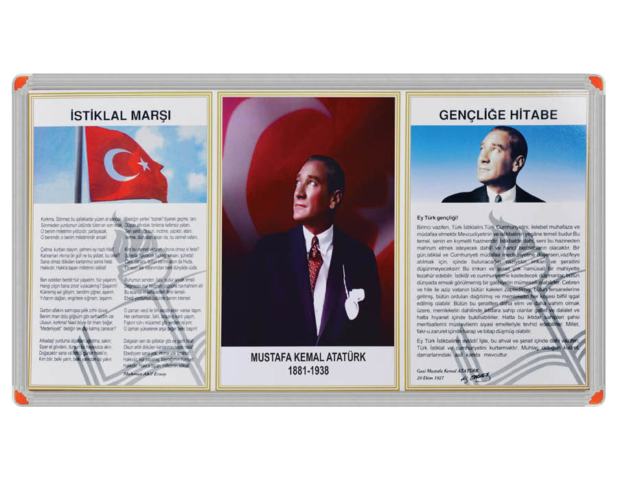 Milli levhalar, sınıflar için Atatürk panosu fiyatları alüminyum çerçeveli 45x90 cm