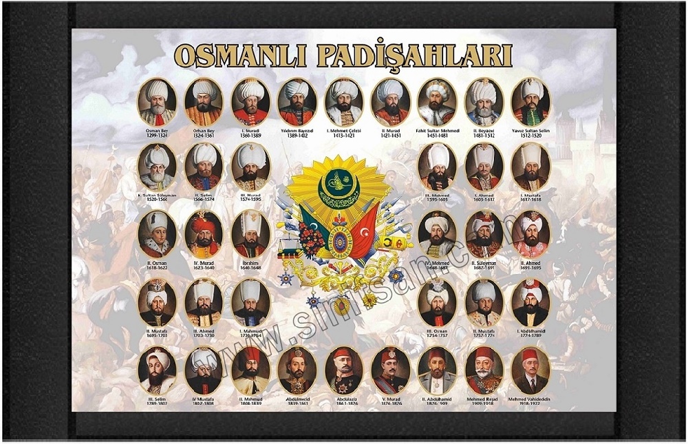 Osmanlı Padişahlarımız Panosu, Deri çerçeveli Osmanlı Padişahları resimleri
