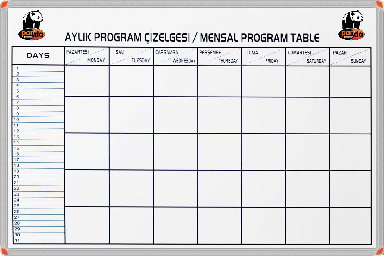 Okullarda aylık program çizelgesi aylık program levhası yapılacaklar tablosu