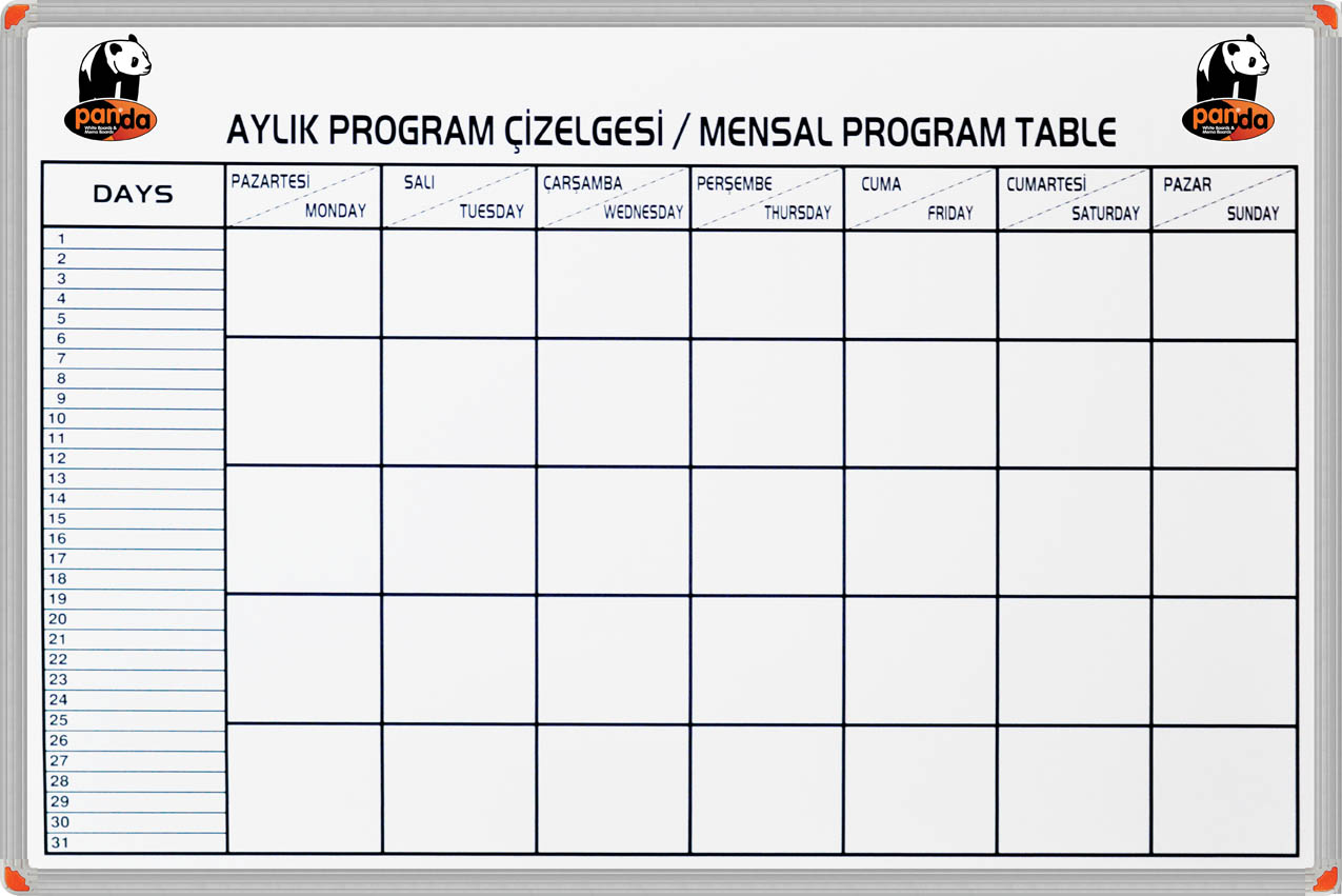 Okullarda aylk program izelgesi aylk program levhas yaplacaklar tablosu