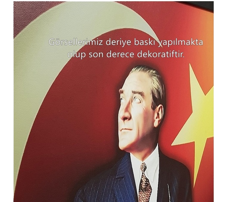 Deri Çerçeveli Makam Panosu Atatürk Resimli 70x110 cm