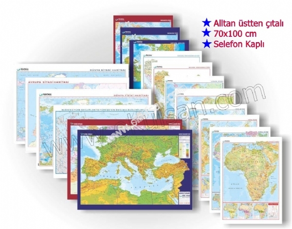 Dünya Coğrafyası haritaları Okullar için Dünya Coğrafya harita seti satışı 16 lı