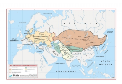 Asya'da Ve Avrupa'da Hun-Türk İmparatorluğu Harita 70x100cm