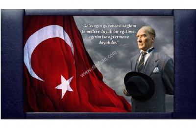 Atatürk Resimli Deri Çerçeveli Makam Panosu 85x140 cm