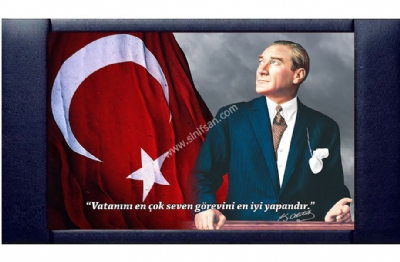 Atatrk Portresi Deri ereveli Makam Panosu 100x160 cm