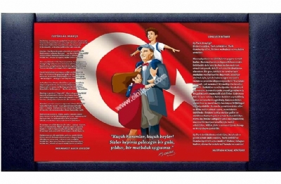 Makam arkas panolar Bayrak ve Atatrk resimli makam odas 85x140 cm