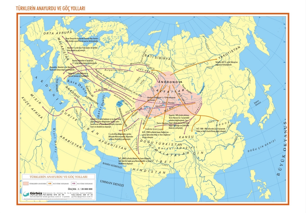 Türklerin Anayurdu ve Göç Yolları Haritası Satın Al 70x100 cm